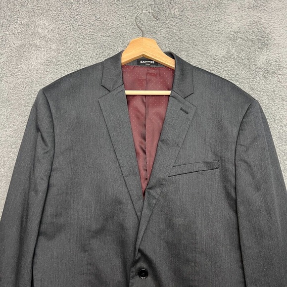 Express Blazer Mens 42R Gray Excellent Slim Fit Two Button Notched Suit Jacket - Picture 2 of 15